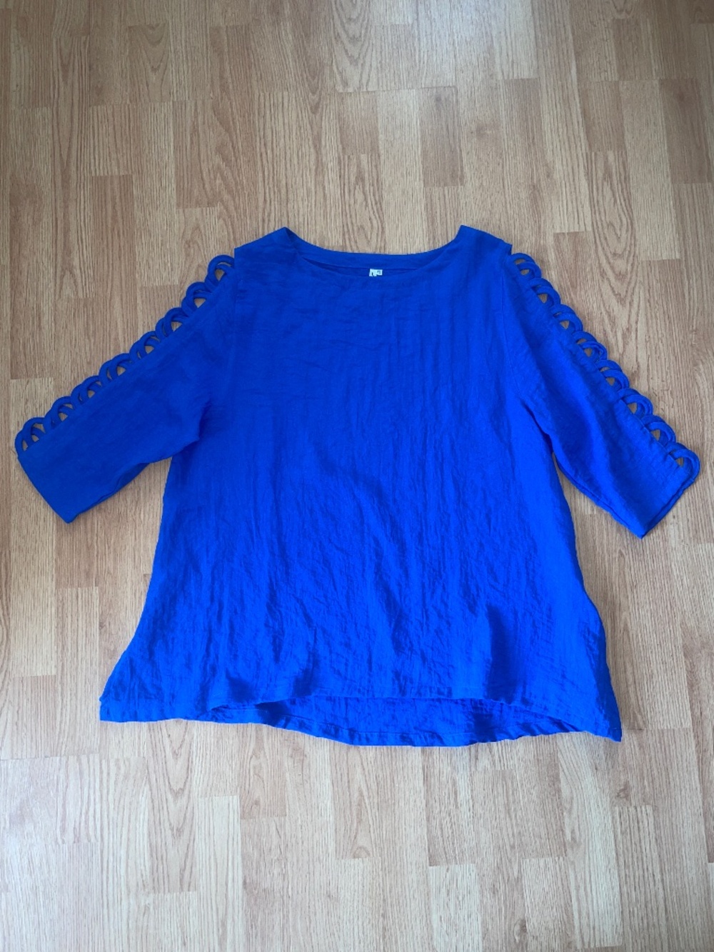 Lulu-B Royal Blue Texture Gauze 3/4 Loop Sleeve Tunic Top Size XL